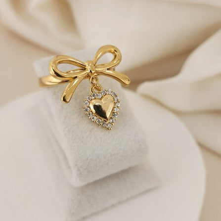ZEO'US Golden Bow & Heart Ayarlanabilir Yüzük