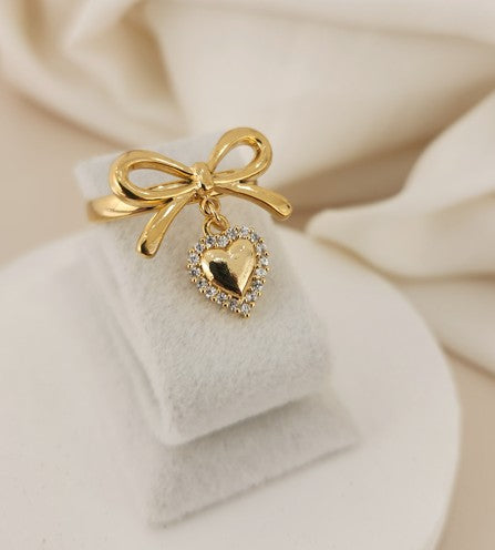 ZEO'US Golden Bow & Heart Ayarlanabilir Yüzük