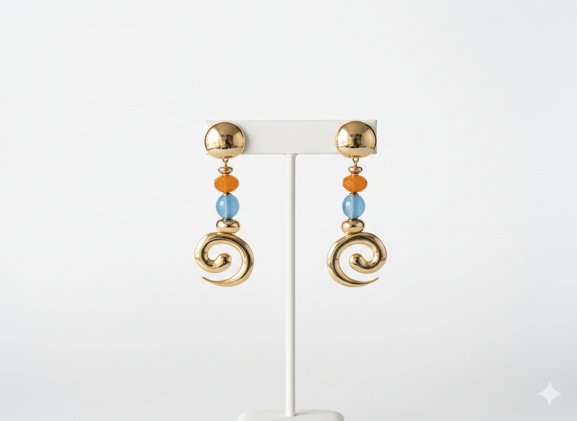 ZEOU'S AUREN Dalga Formlu Renk Taşlı Küpe