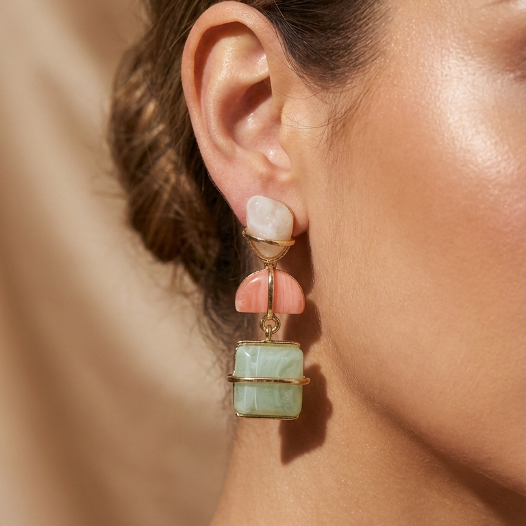 ZEOU'S LUMÉRA Pastel Taş Geçişli Geometrik Küpe