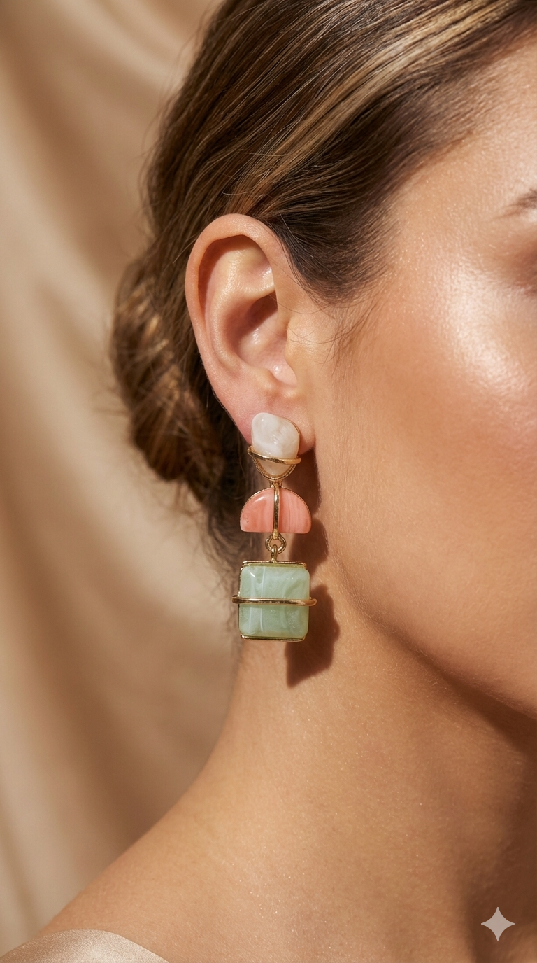 ZEOU'S LUMÉRA Pastel Taş Geçişli Geometrik Küpe