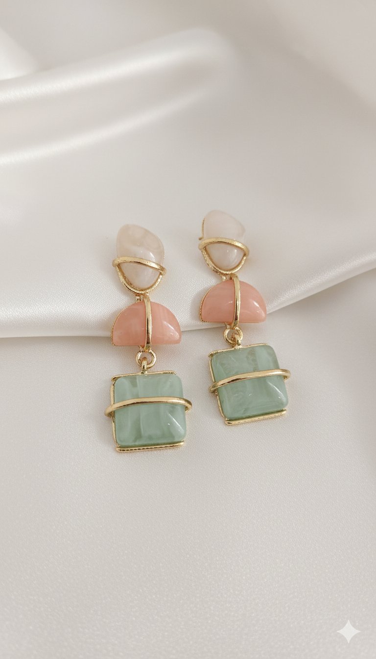 ZEOU'S LUMÉRA Pastel Taş Geçişli Geometrik Küpe