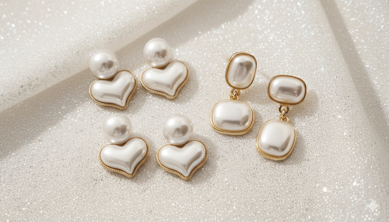 ZEOU'S ÉLANORA İnci Dokulu Kalp Formlu Küpe Seti