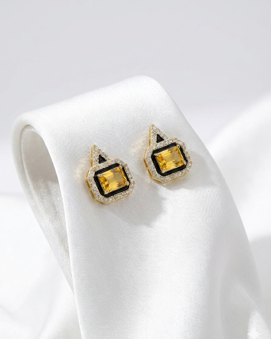 ZEO'US Citrine & Onyx-Effect Geometric Halo