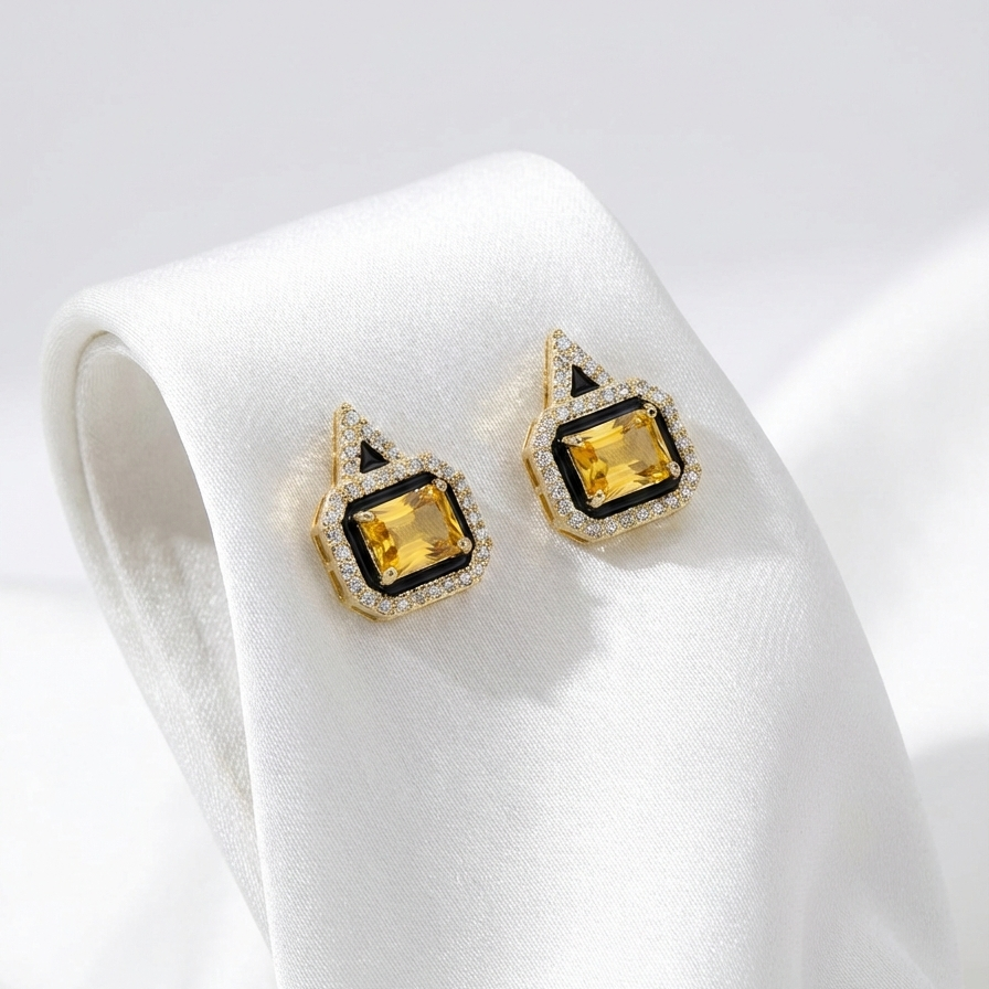 ZEO'US Citrine & Onyx-Effect Geometric Halo