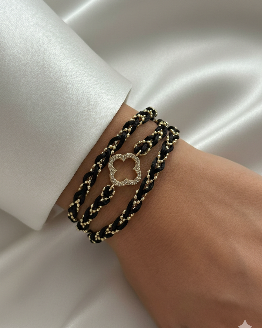 ZEO'US Elegant Clover Motif Braided Wrap Bracelet