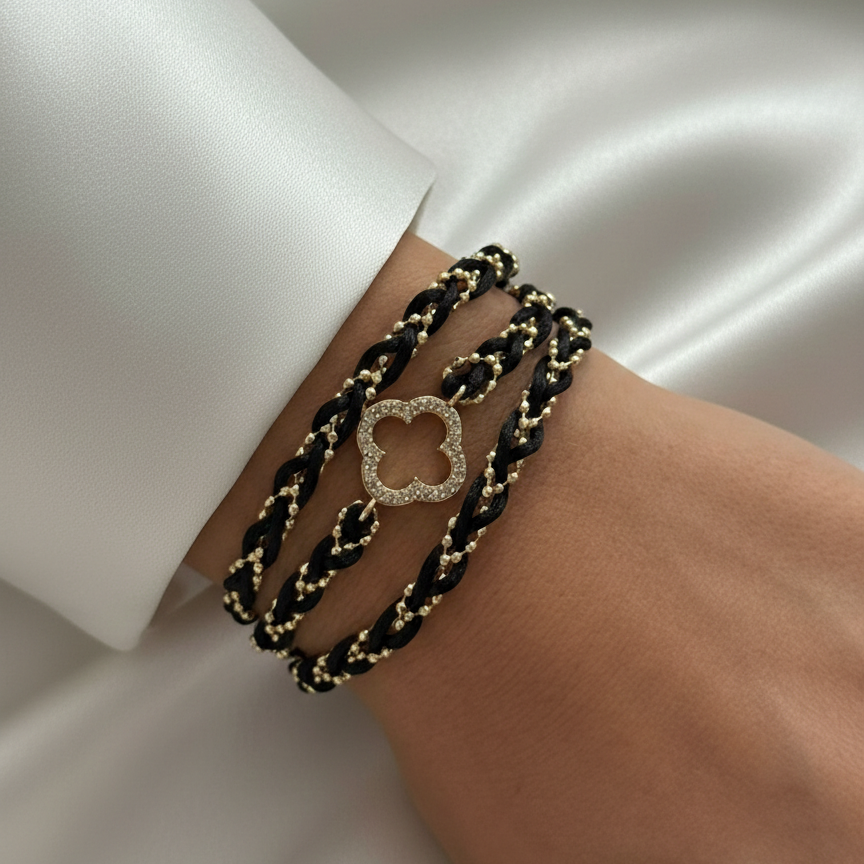 ZEO'US Elegant Clover Motif Braided Wrap Bracelet