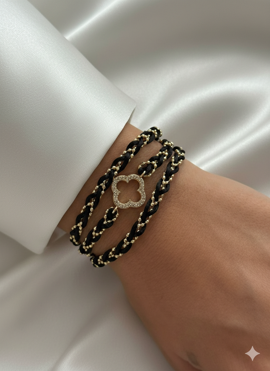 ZEO'US Elegant Clover Motif Braided Wrap Bracelet