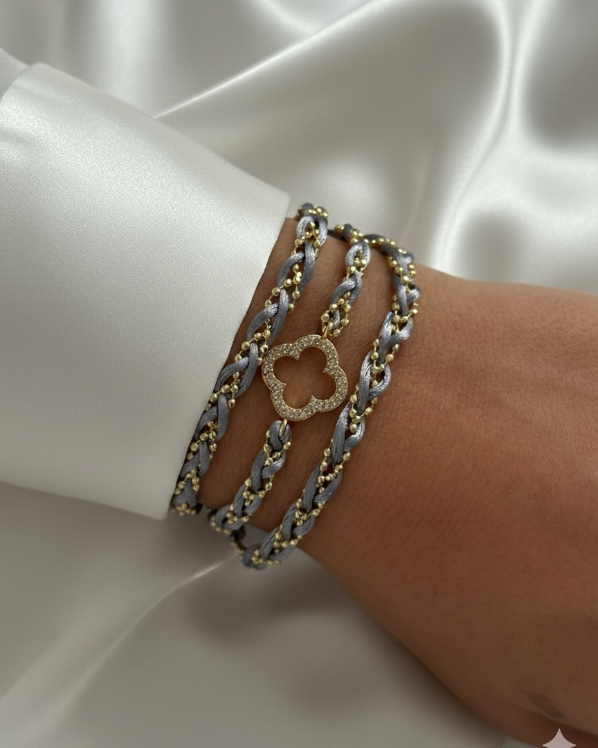 ZEO'US Elegant Clover Motif Braided Wrap Bracelet