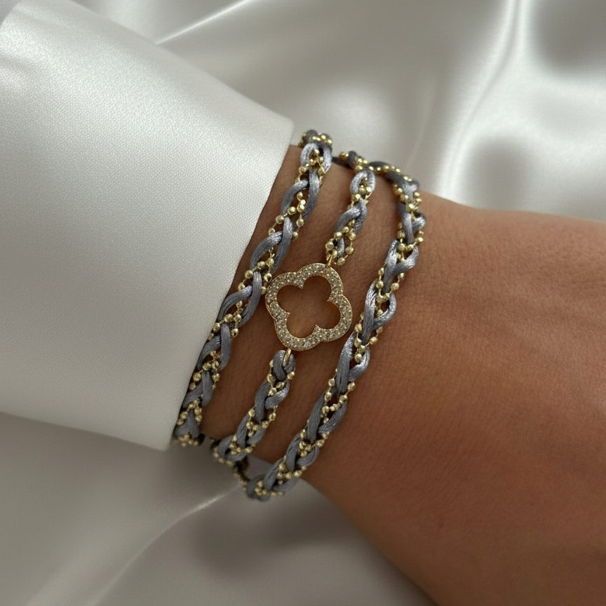 ZEO'US Elegant Clover Motif Braided Wrap Bracelet