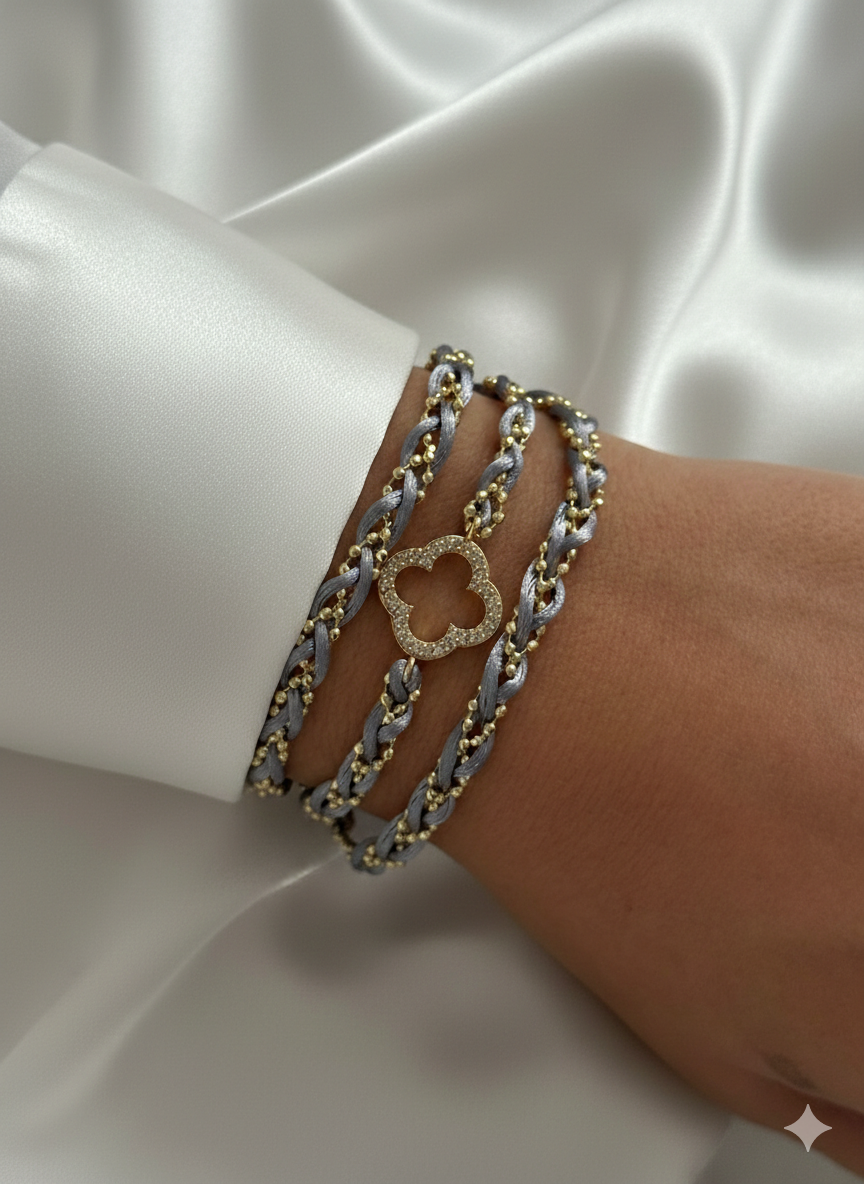 ZEO'US Elegant Clover Motif Braided Wrap Bracelet