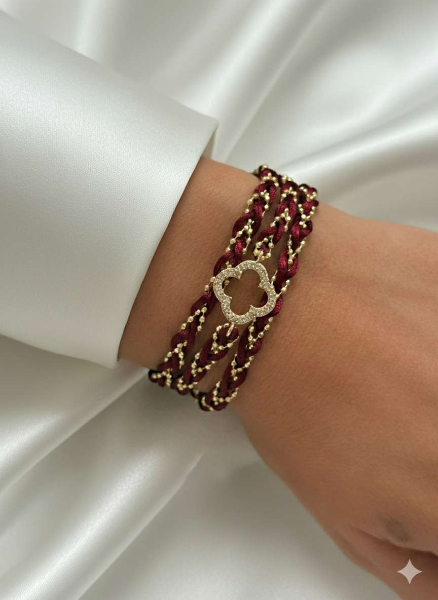 ZEO'US Elegant Clover Motif Braided Wrap Bracelet